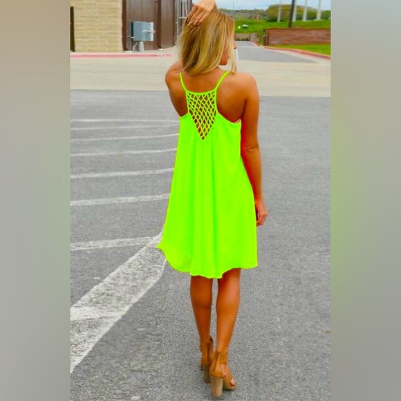 New Neon Green Summer Dress Sz S - Picture 2 of 6